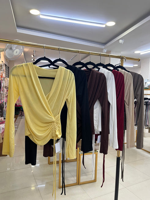 Women Casual Wrap Ruched Up Tops